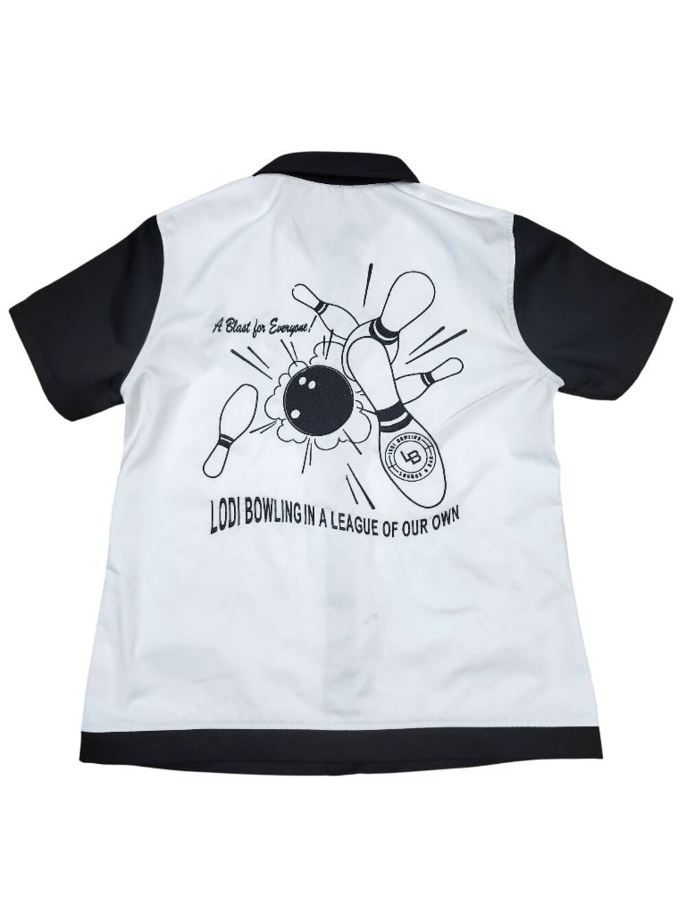 Lodi Bowling Lounge & Bar Short Sleeve Button-Up Shirt XL Black & White